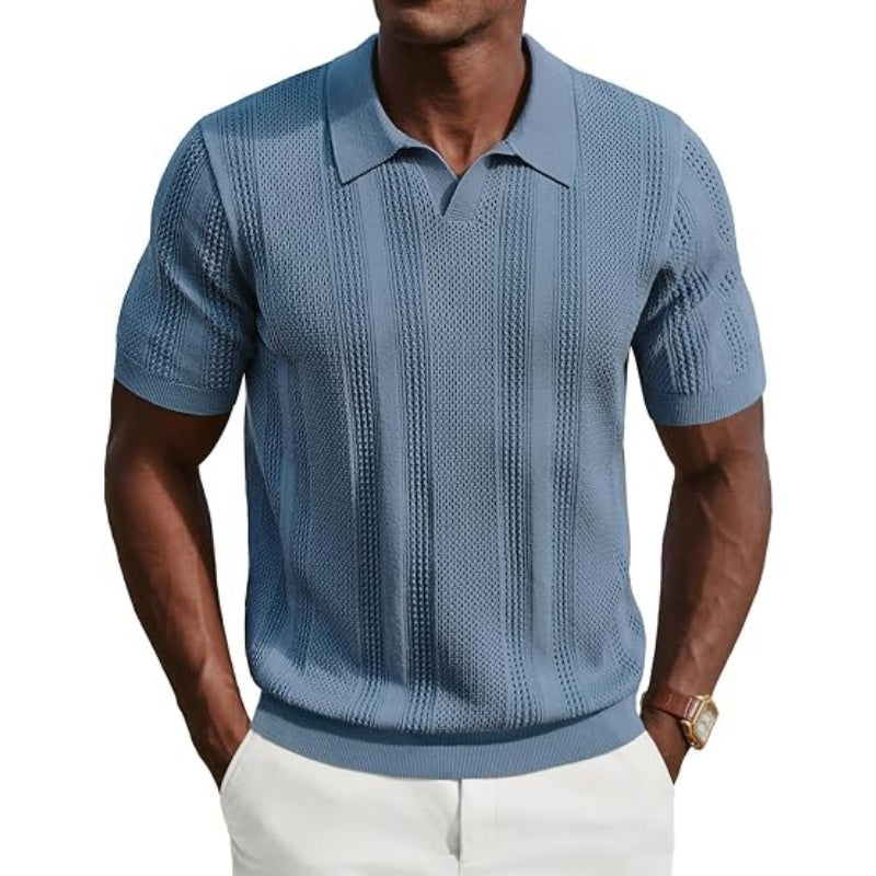 Mens Knit Polo Shirts V Neck Short Sleeve