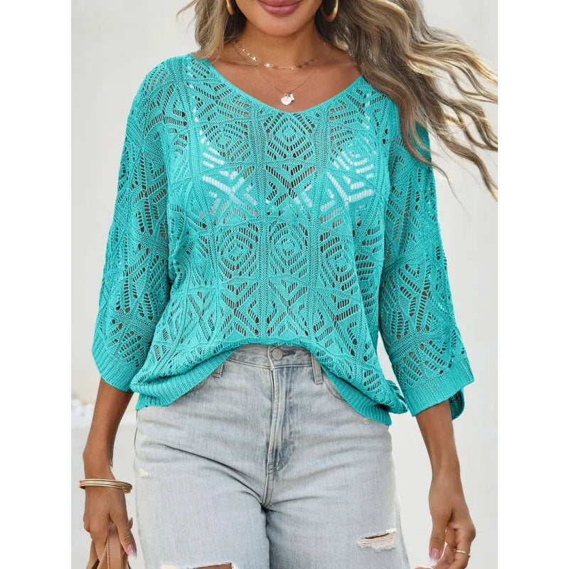 Women's Boho Crochet V-Neck Top