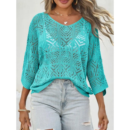 Women's Boho Crochet V-Neck Top