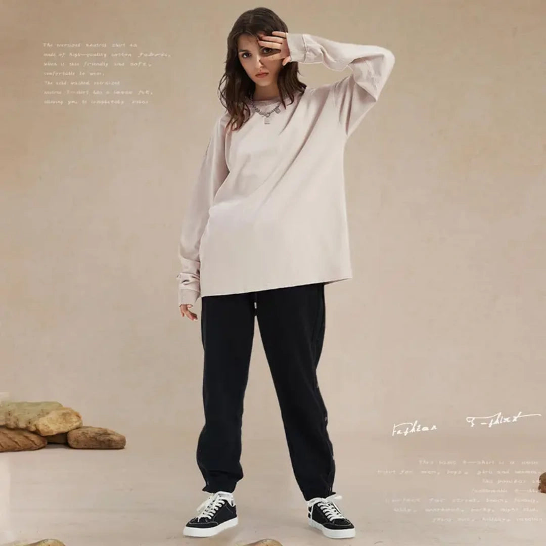 Unisex Vintage Washed Heavyweight Soft Breathable Cotton Long Sleeve T-Shirt