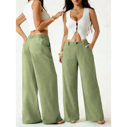 High Waist Wide Leg Beach Trousers With Pocket