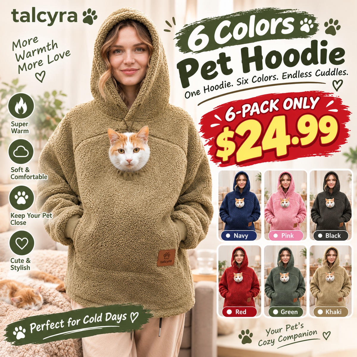 🔥Women's Oversized Cat Hoodie – Kangaroo Pocket, Long Sleeve Pullover