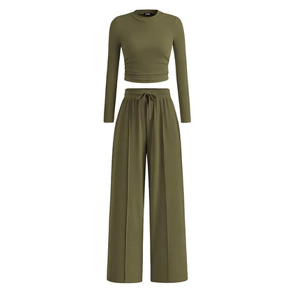 Women's Fall&Winter 2-Piece Set – Top & Wide-Leg Pants