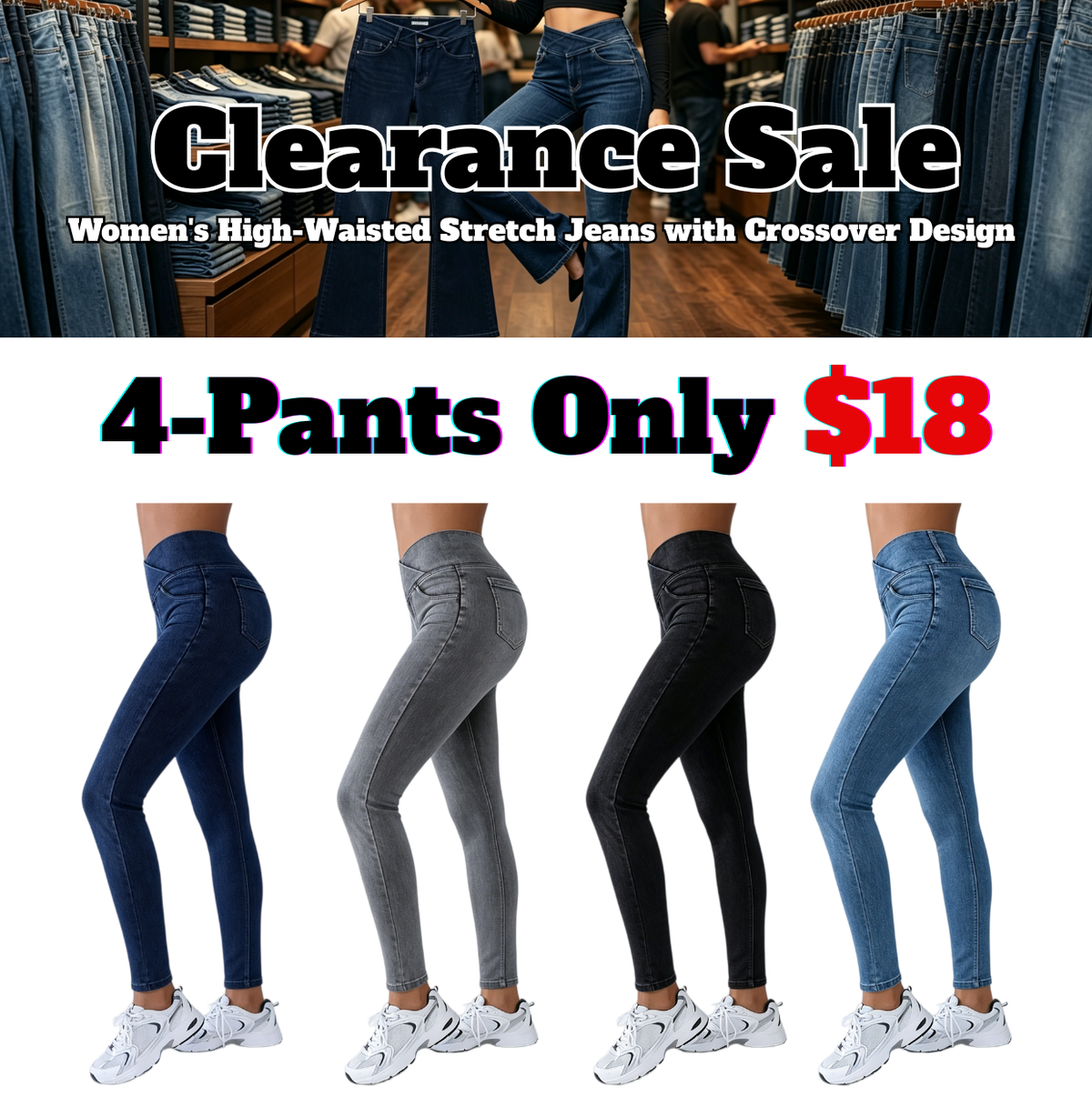 Women's Crossover High-Waisted Stretch Jeans