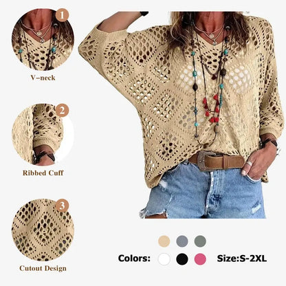 Women's Boho Crochet V-Neck Top
