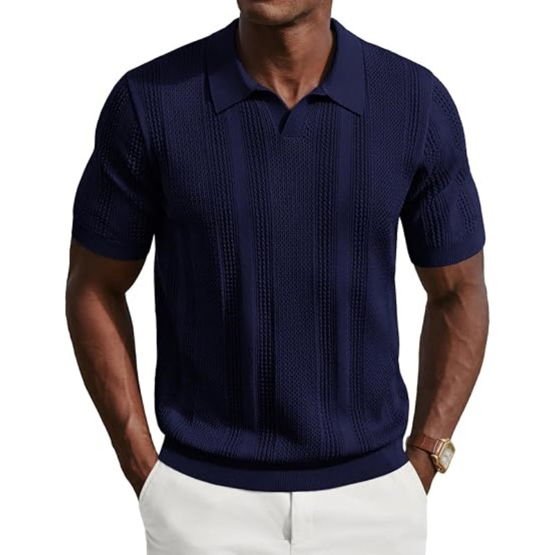 Mens Knit Polo Shirts V Neck Short Sleeve