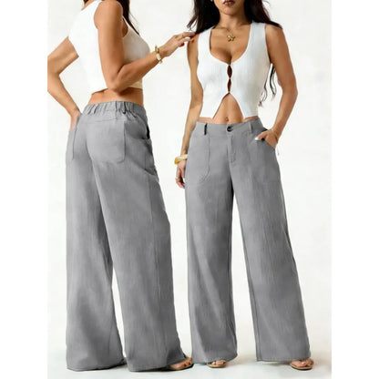 High Waist Wide Leg Beach Trousers With Pocket