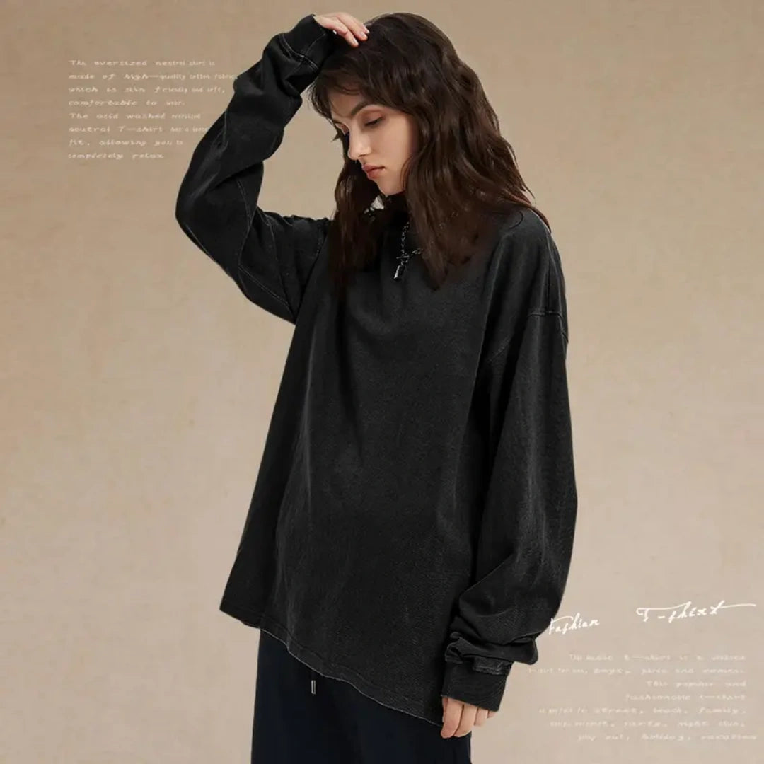 Unisex Vintage Washed Heavyweight Soft Breathable Cotton Long Sleeve T-Shirt