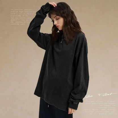 Unisex Vintage Washed Heavyweight Soft Breathable Cotton Long Sleeve T-Shirt