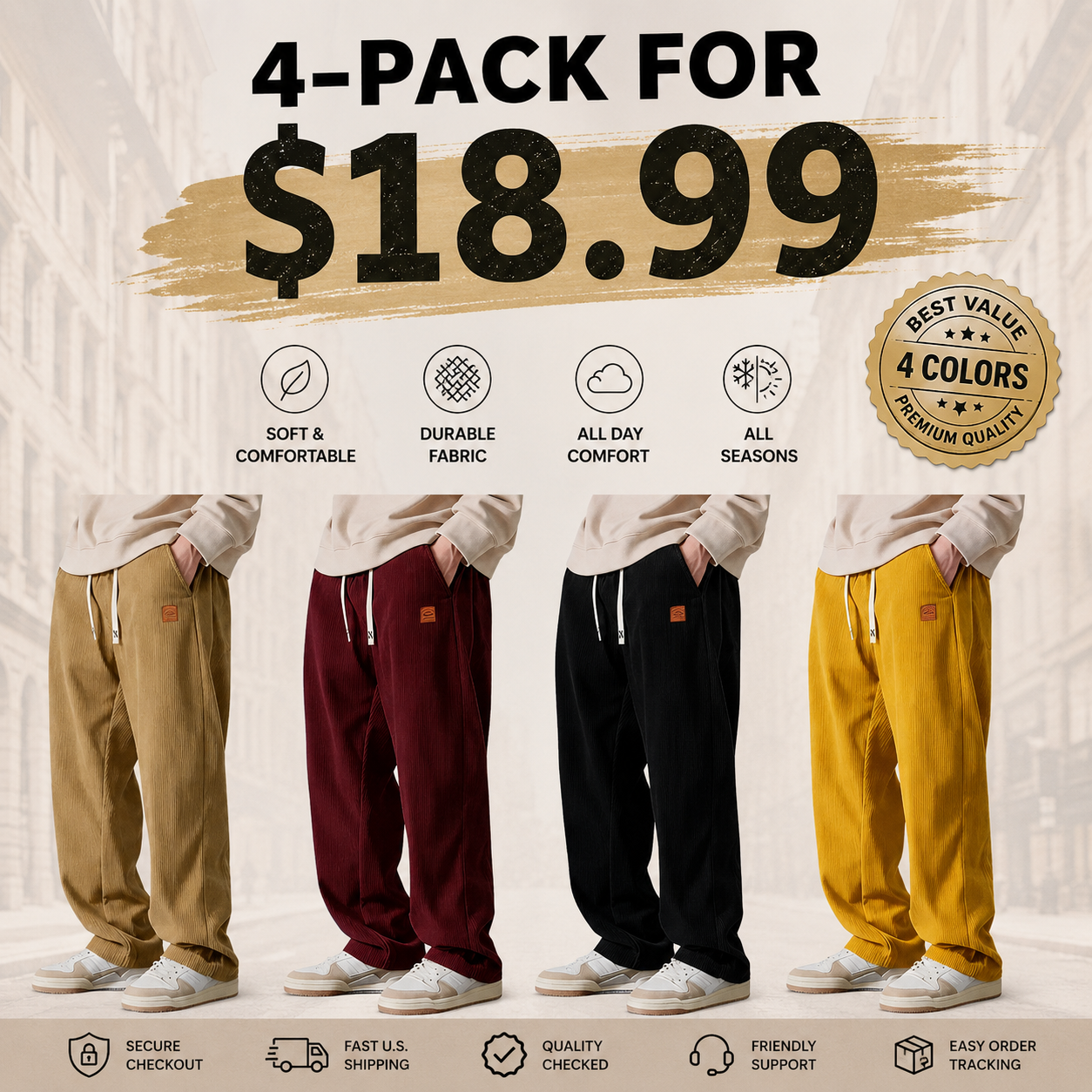 ⚡Men's Corduroy Straight-Leg Sweatpants Autumn New Arrival Loose Fit Wide-Leg Casual Pants⚡