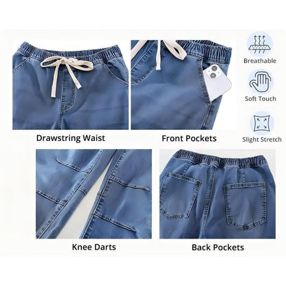 Barrel Jeans for Women High Waisted Cropped Wide Leg Stretch Denim Pants
