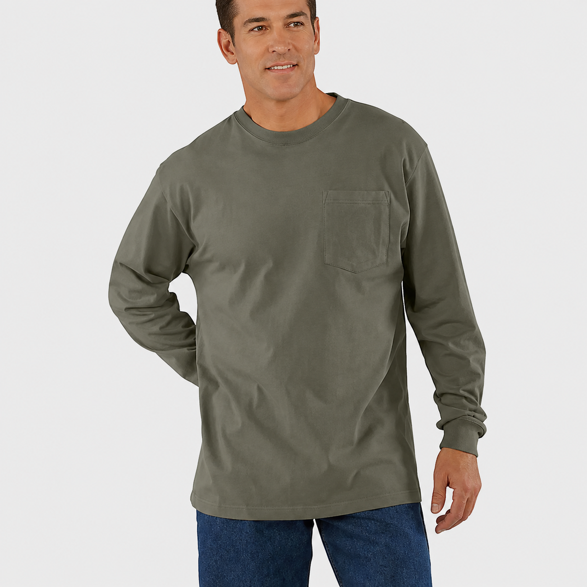 Men’s Relaxed-Fit Long-Sleeve Crewneck Pocket T-Shirt
