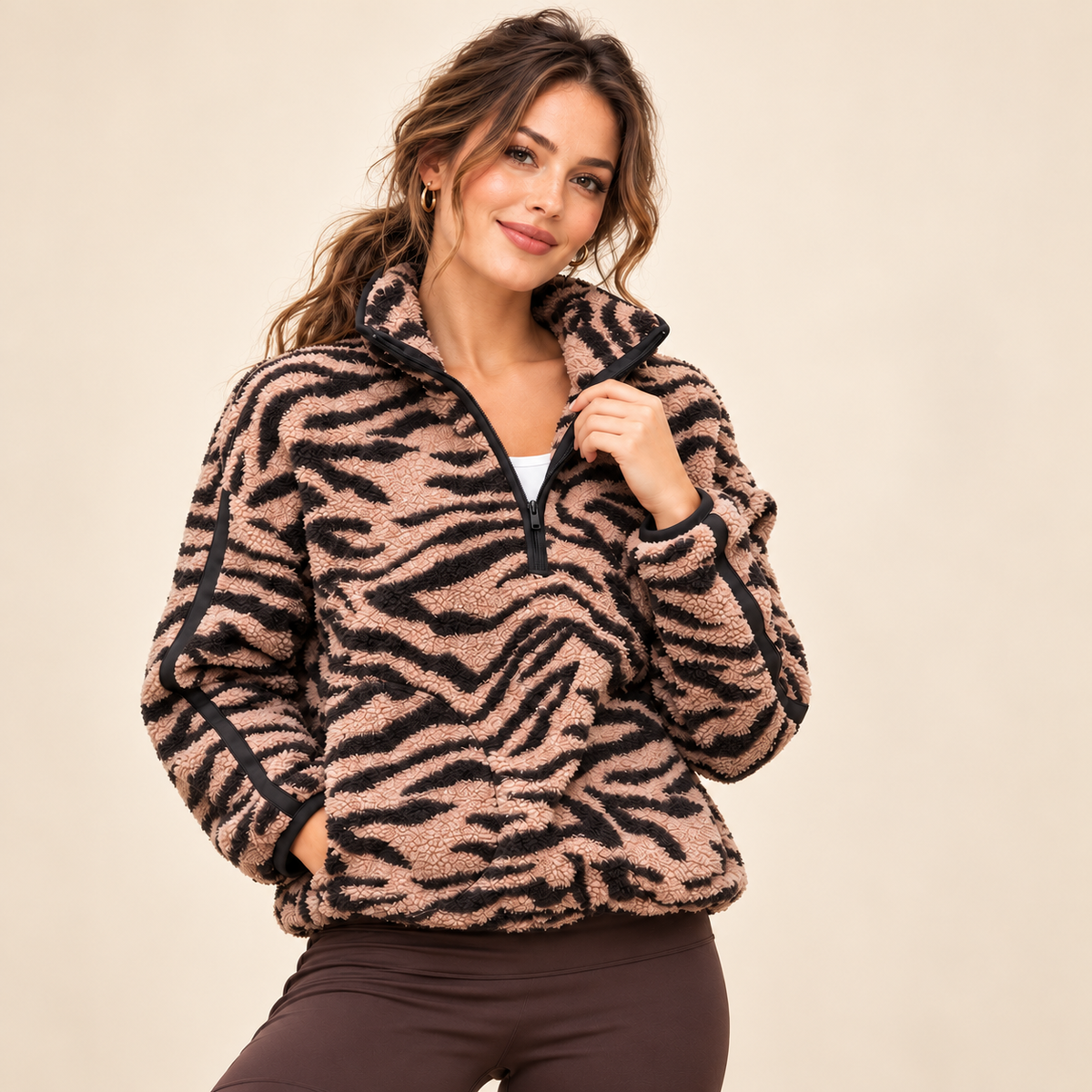 Women's  Loose Sherpa Half-Zip Pullover