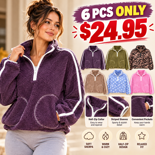 Women's  Loose Sherpa Half-Zip Pullover
