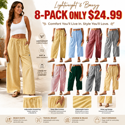 Womens Wide Leg Gingham Striped Plaid Pants