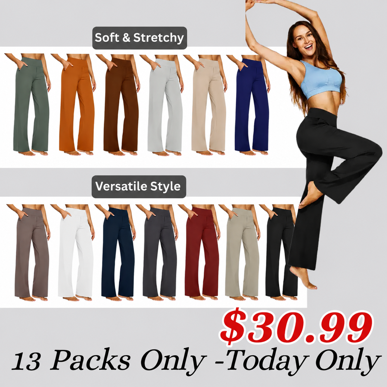 Women’s High-Waist Wide Leg Pants – Business Casual Yoga Dress Pants with Pockets