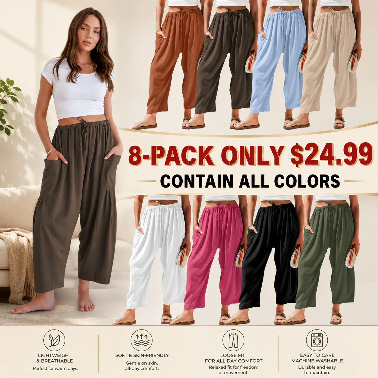 Womens Linen Wide Leg Pants