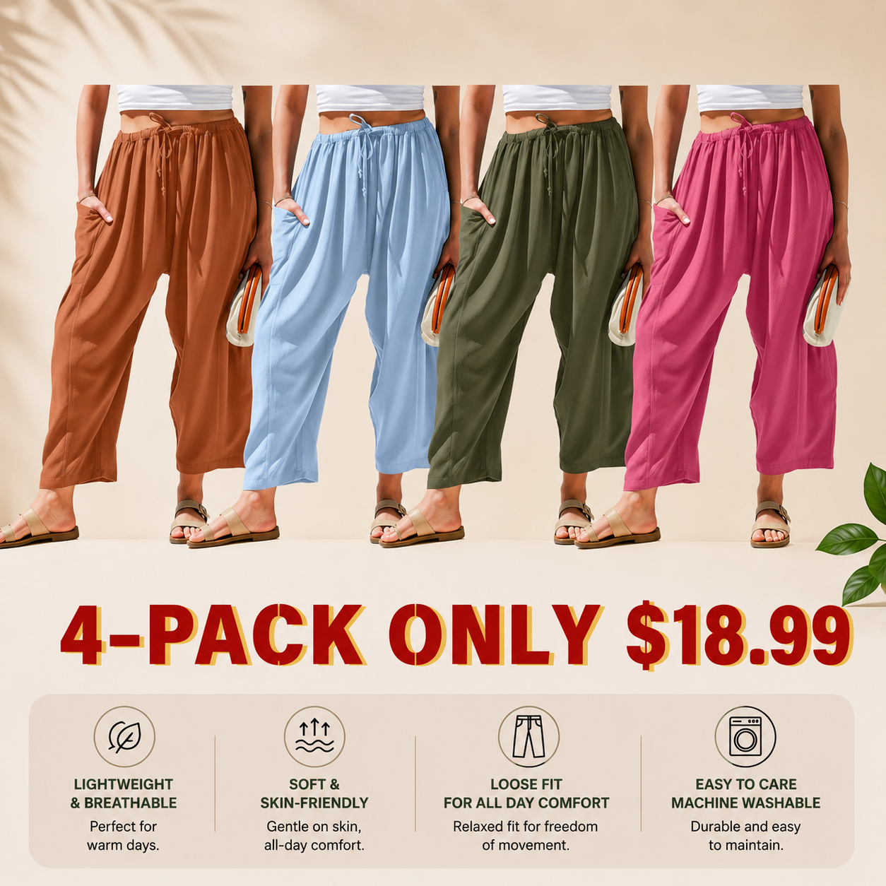 Womens Linen Wide Leg Pants