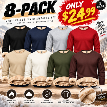 🔥 BESTSELLER |Men's Fitted Crewneck Fleece Lined Sweatshirt, Wind Resistant Polyester Athletic Pullover, Casual Fashion Active Tops