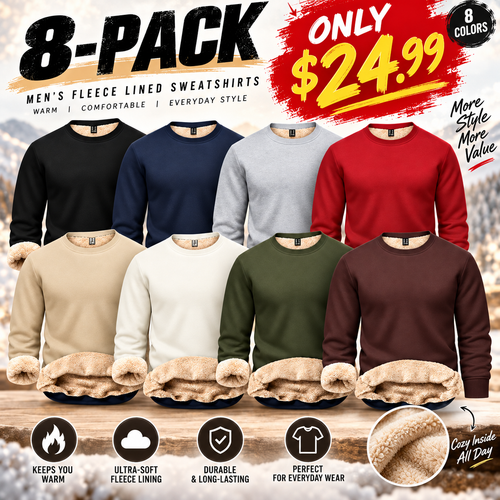 🔥 BESTSELLER |Men's Fitted Crewneck Fleece Lined Sweatshirt, Wind Resistant Polyester Athletic Pullover, Casual Fashion Active Tops