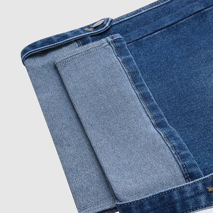 Drawstring Flap Pocket Roll Hem High Waist Straight Leg Crop Jeans