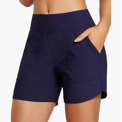 Women's High Waisted Quick Dry Swim Shorts with Zipper Pockets