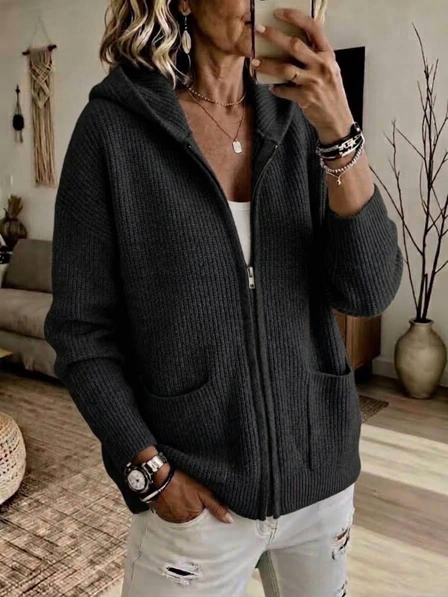 CLEARANCE 💥 Women's Casual Solid Zipper Knitted Hoodie Cardigan Jacket