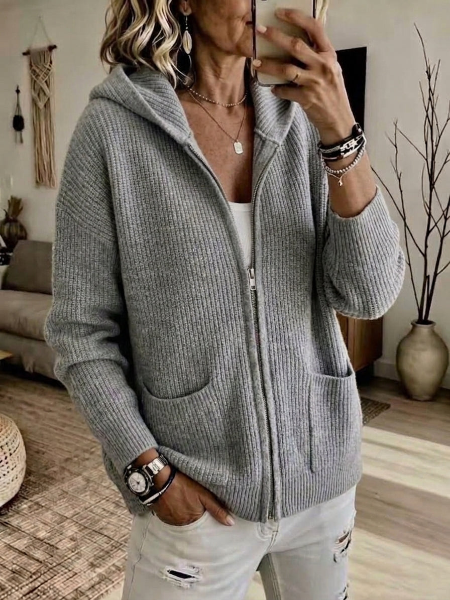 CLEARANCE 💥 Women's Casual Solid Zipper Knitted Hoodie Cardigan Jacket
