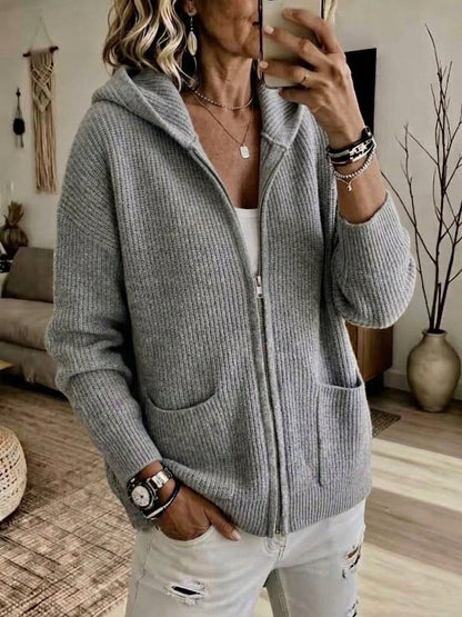 CLEARANCE 💥 Women's Casual Solid Zipper Knitted Hoodie Cardigan Jacket