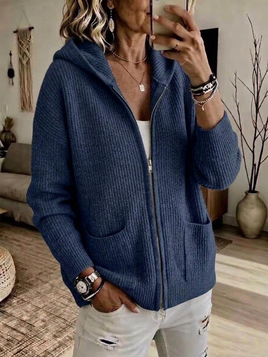 CLEARANCE 💥 Women's Casual Solid Zipper Knitted Hoodie Cardigan Jacket