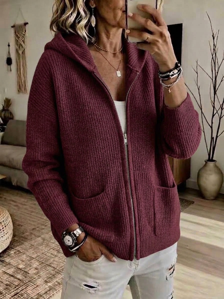CLEARANCE 💥 Women's Casual Solid Zipper Knitted Hoodie Cardigan Jacket