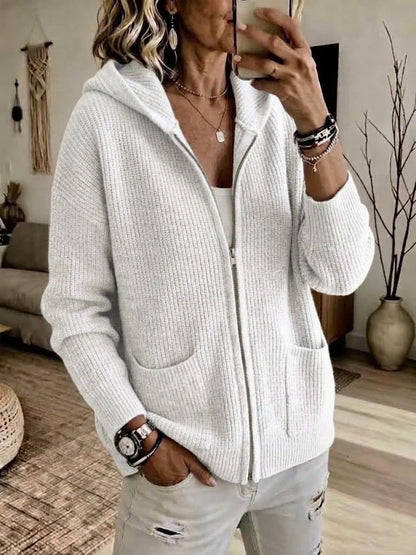 CLEARANCE 💥 Women's Casual Solid Zipper Knitted Hoodie Cardigan Jacket