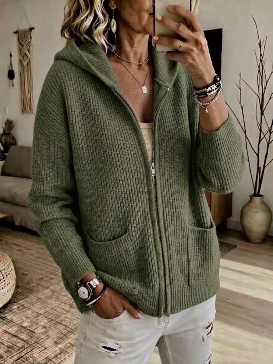CLEARANCE 💥 Women's Casual Solid Zipper Knitted Hoodie Cardigan Jacket