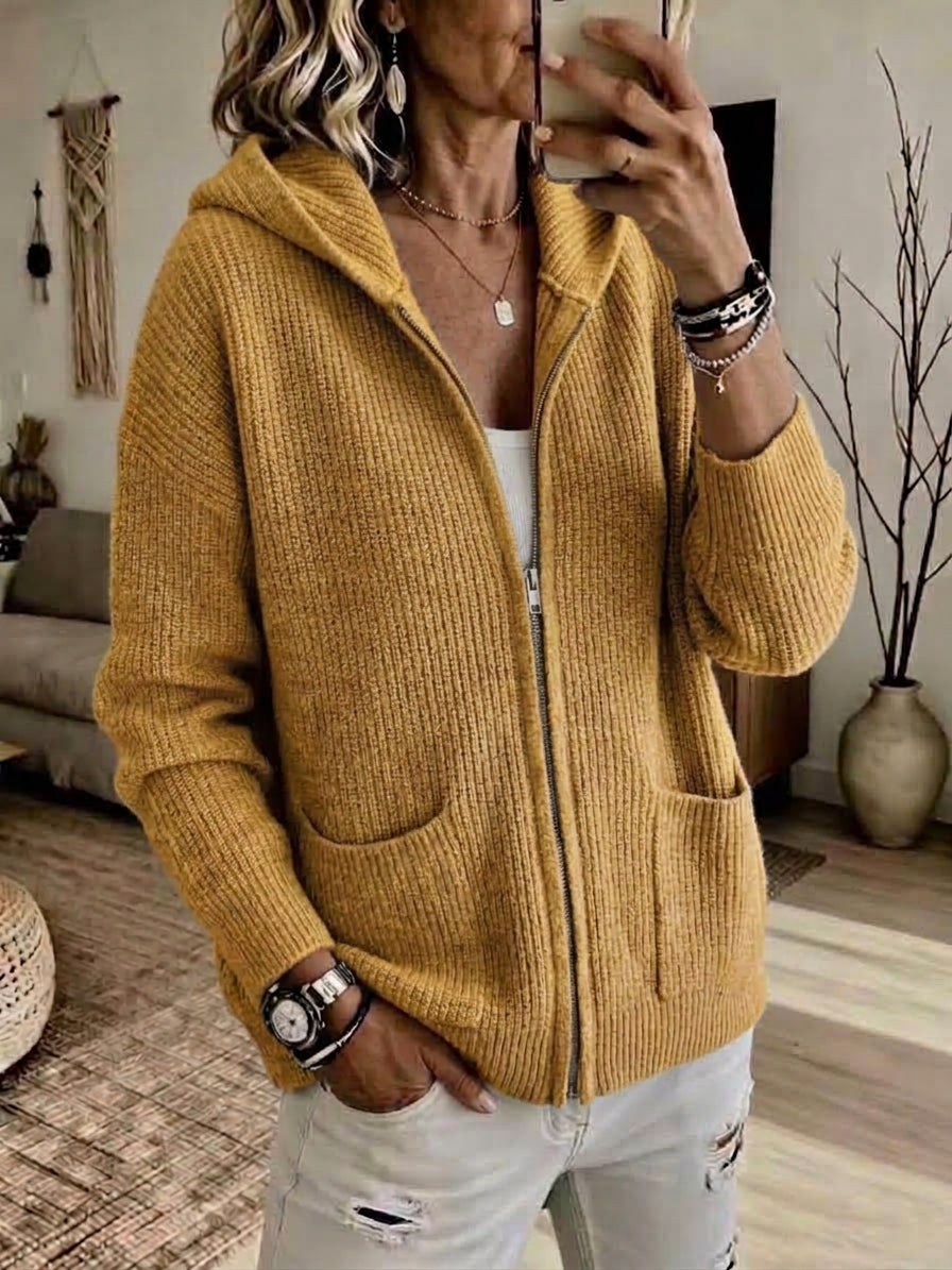CLEARANCE 💥 Women's Casual Solid Zipper Knitted Hoodie Cardigan Jacket