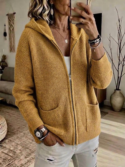 CLEARANCE 💥 Women's Casual Solid Zipper Knitted Hoodie Cardigan Jacket