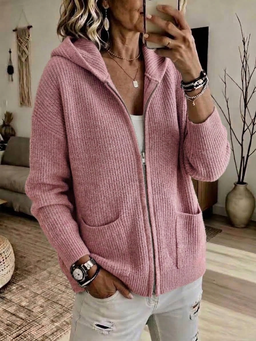 CLEARANCE 💥 Women's Casual Solid Zipper Knitted Hoodie Cardigan Jacket