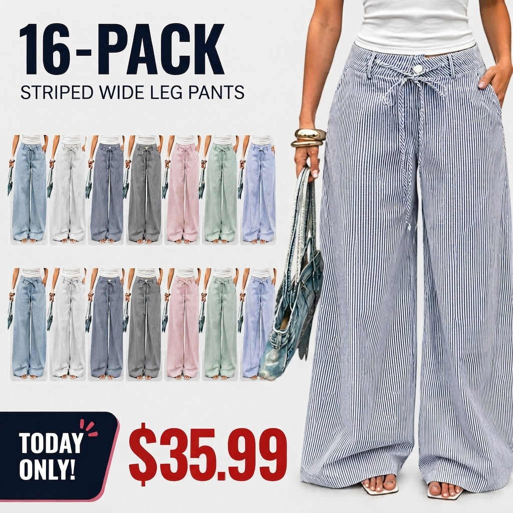 ⚡FINAL SALE⚡- Women's  Striped With Pockets Black Baggy Low Rise Wide Leg Pants