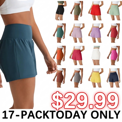 💝Last Day Promotion⚡12 piece ultra high waist back pocket and side hidden pocket 2 in 1 Yoga shorts