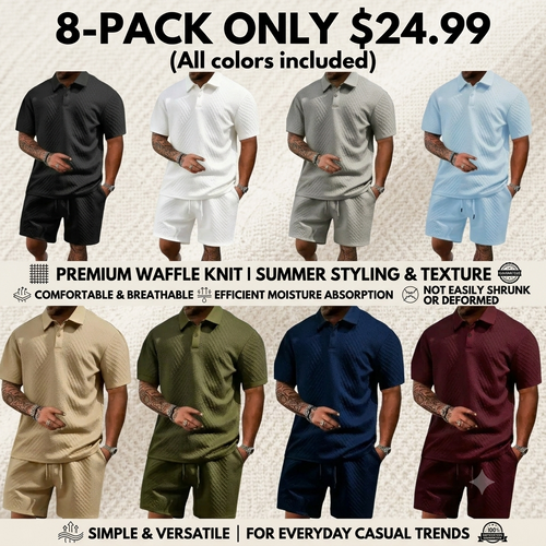 Men's Casual Solid-Color Polo Shirt and Shorts Two-Piece Set