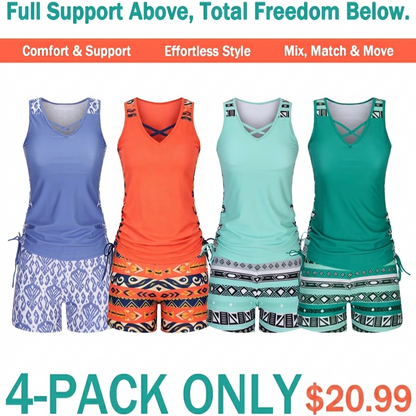 ⏰LAST DAY 90% OFF - Women's 2-Piece Tummy Control Tankini Set with Built-In Bra – Flattering Boho Swimwear with Shorts