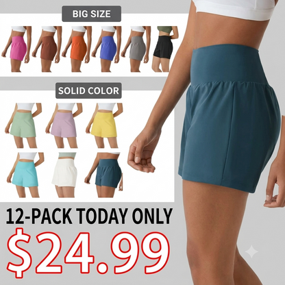💝Last Day Promotion⚡12 piece ultra high waist back pocket and side hidden pocket 2 in 1 Yoga shorts