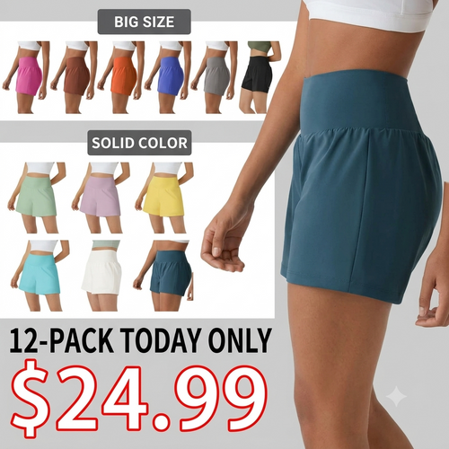 💝Last Day Promotion⚡12 piece ultra high waist back pocket and side hidden pocket 2 in 1 Yoga shorts