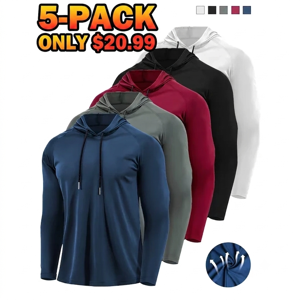 9pcs Set Men's Masked Hooded Compression Tops