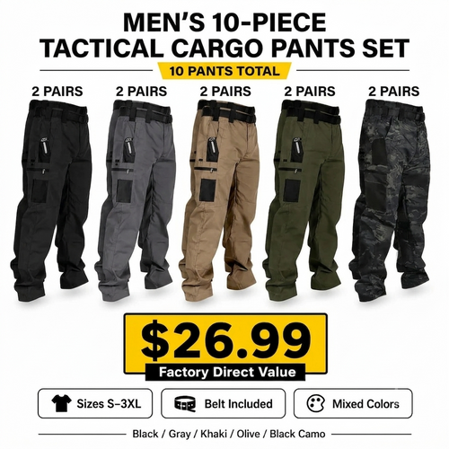 Men's Ripstop Multi-Pocket Tactical Pants 5-Piece & 10-Piece Set