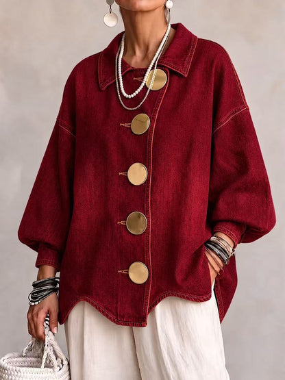🤲LAST DAY SAVE 50% ⏰Collared Oversized Denim Jacket With Large Metal Buttons