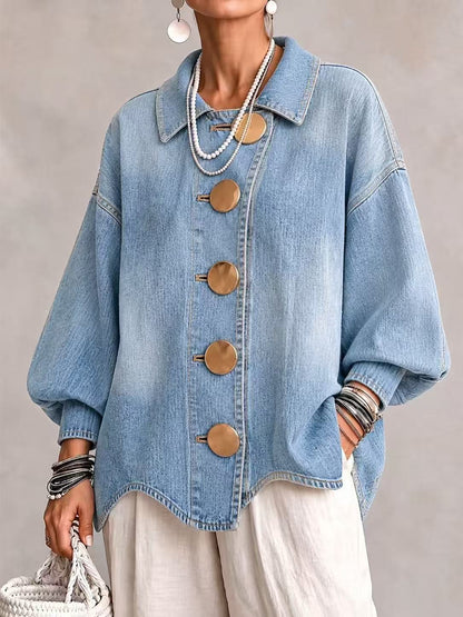 🤲LAST DAY SAVE 50% ⏰Collared Oversized Denim Jacket With Large Metal Buttons