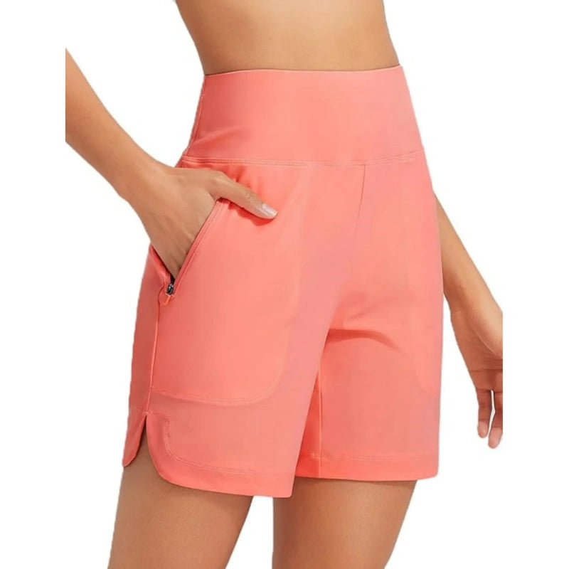 Women's High Waisted Quick Dry Swim Shorts with Zipper Pockets