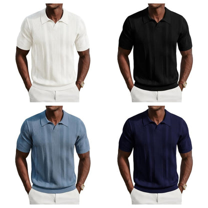 Mens Knit Polo Shirts V Neck Short Sleeve