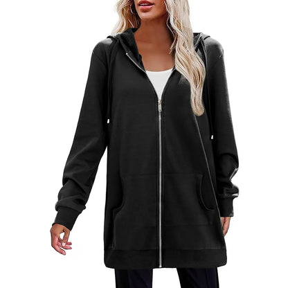 Women Zip Up Fleece Tunic Sweatshirt Long Hoodie