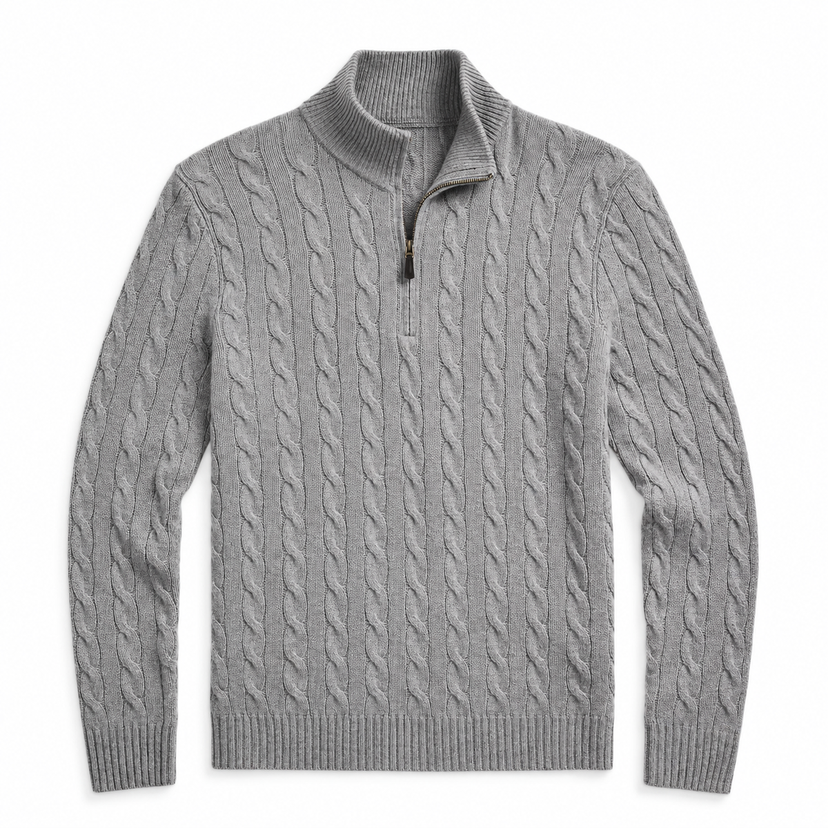 Men’s Cable Knit Quarter Zip Sweater, Classic Long Sleeve Pullover with Ribbed Collar